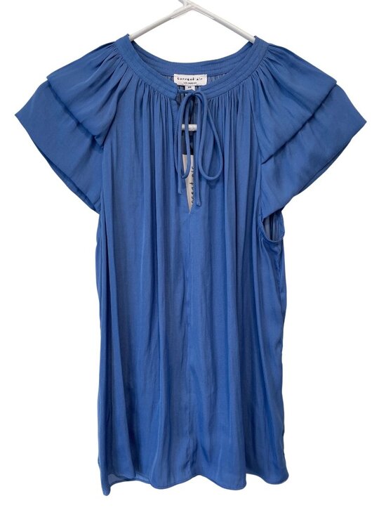 Current Air Tops - Current Air Blouse Size XS Bubble Tiered Sleeve Split Tie Neck Faded Blue NEW
